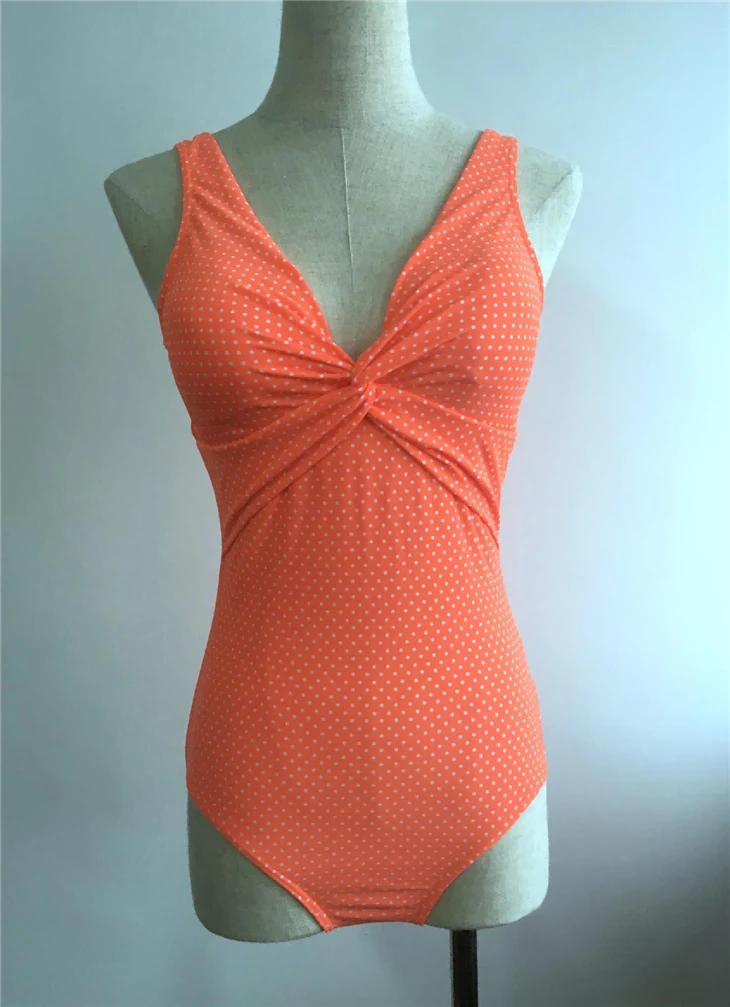 Oranġjo Polka Dot Twist Front One Piece Swimsuit